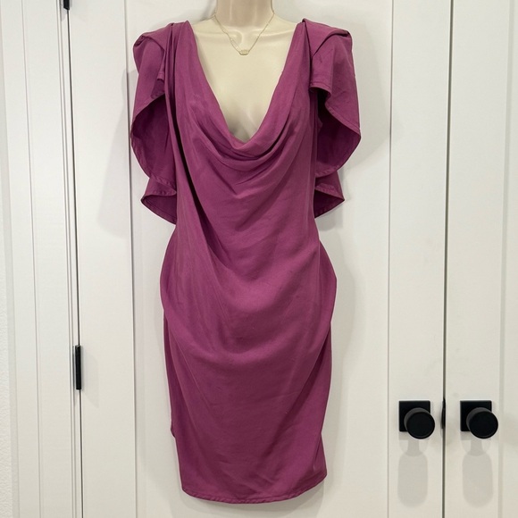 Vivienne Westwood Virginia Mini Dress Size 8 Magenta Raw Silk Cape Sleeve Chic - Picture 2 of 13